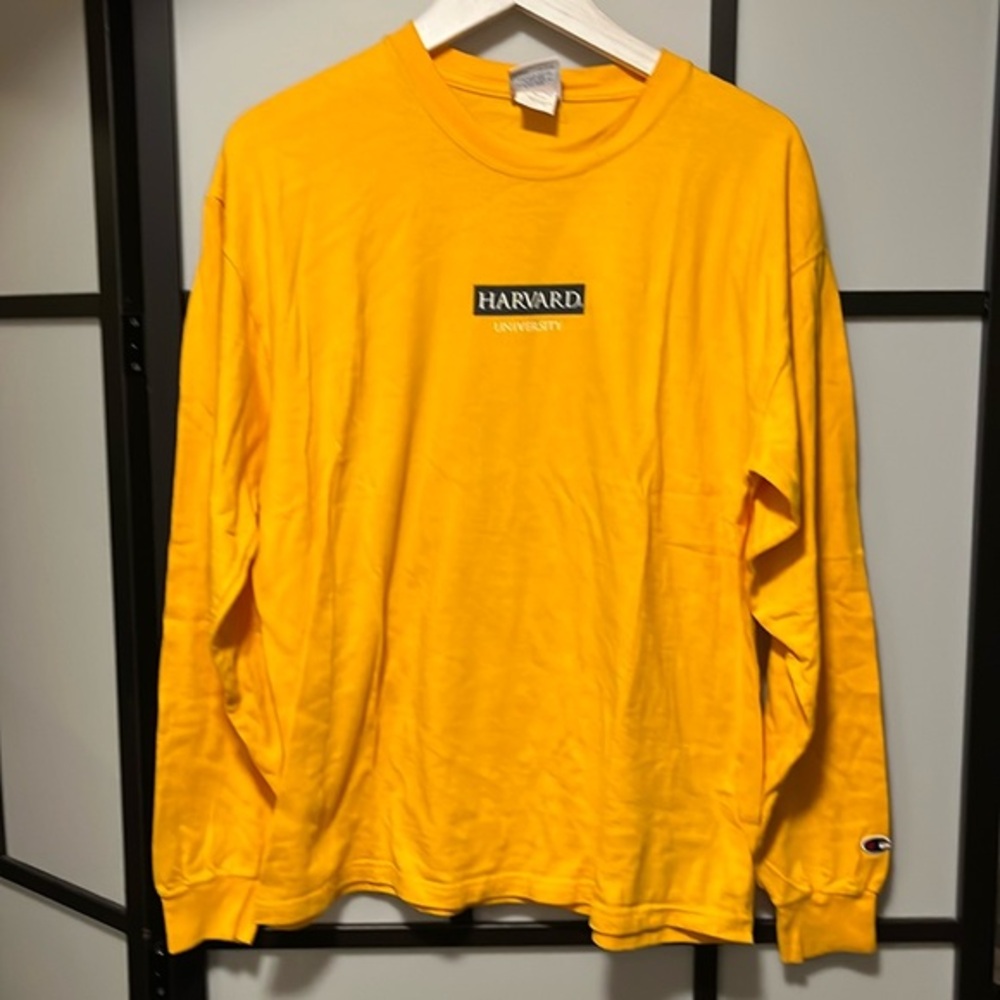 Harvard University Champion Long Sleeve Sweatshirt Yellow Unisex Size Large